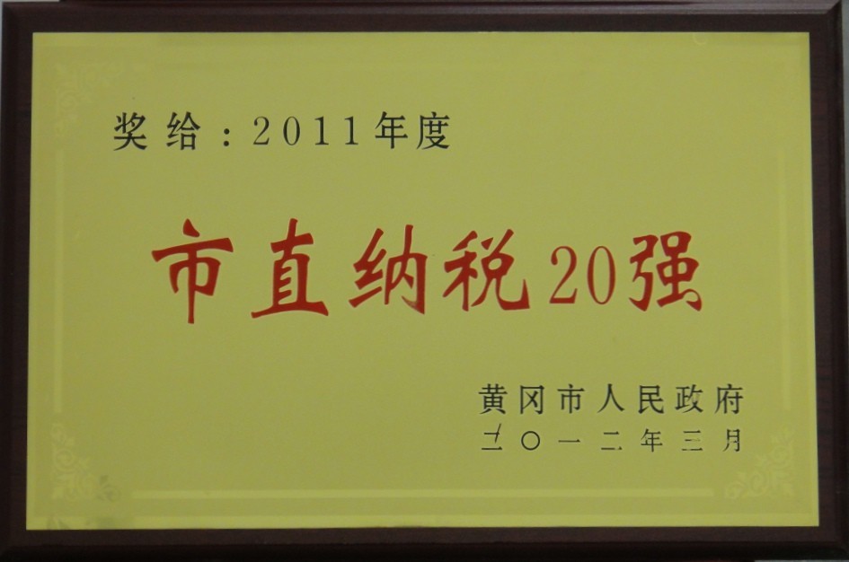 2011年市直納稅20強(黃岡亞東) 2011年市直納稅20強(黃岡亞東)
